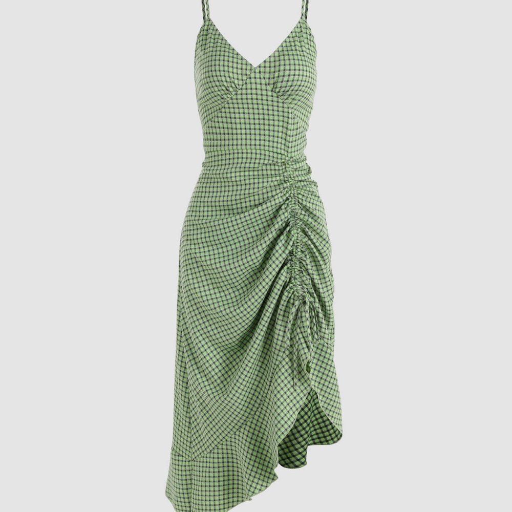 Cider plaid midi ruched dress